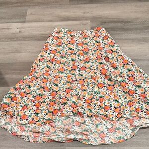 Floral High-Low Tiered Skirt in White and Coral Pink